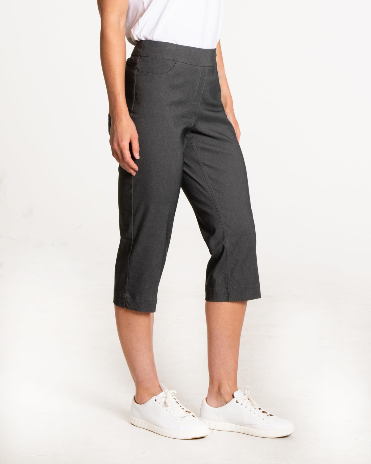 SLIM-SATION women's capri with tummy-control panel and 4-way stretch for mobility.