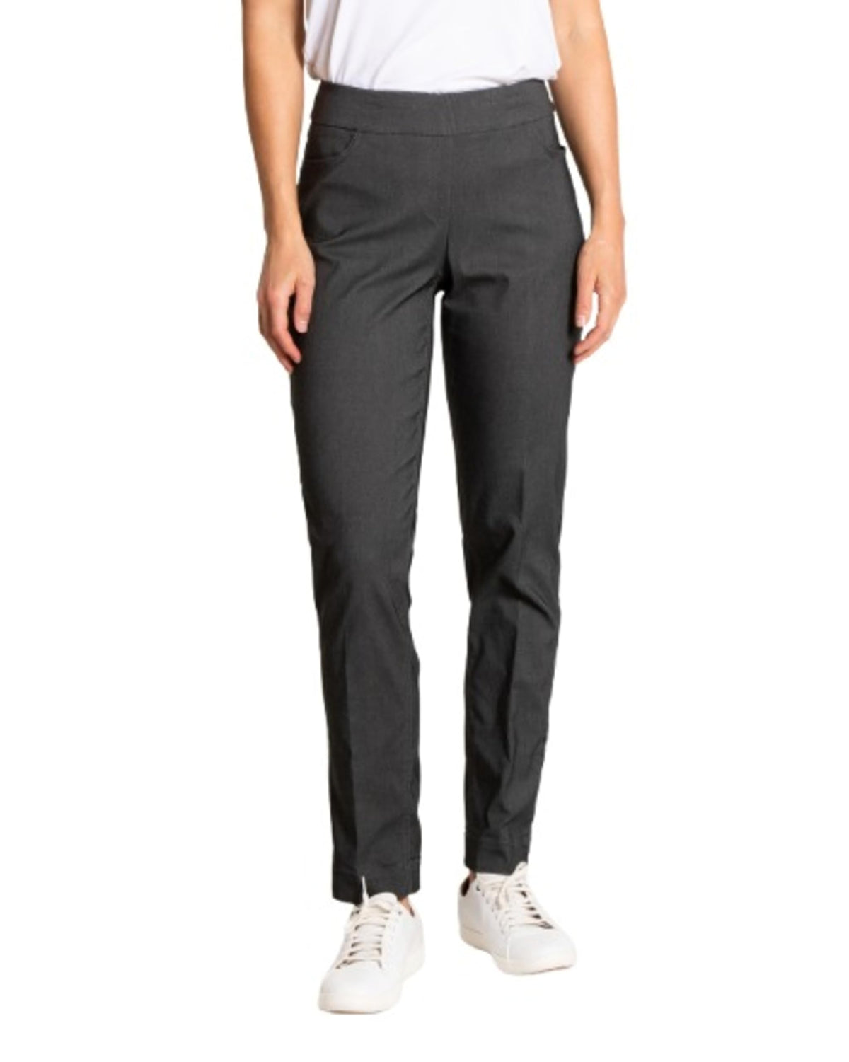 SLIM-SATION women's golf pull-on pant in charcoal with pockets for versatile course-ready comfort.