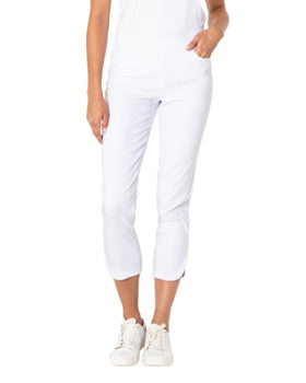 Slimsation women's golf pull-on crop pants with pockets, front view, flattering tummy control and versatile comfort.