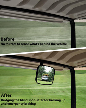 SLORIMOD center mirror bracket enables 360° rotation for precise positioning on golf carts