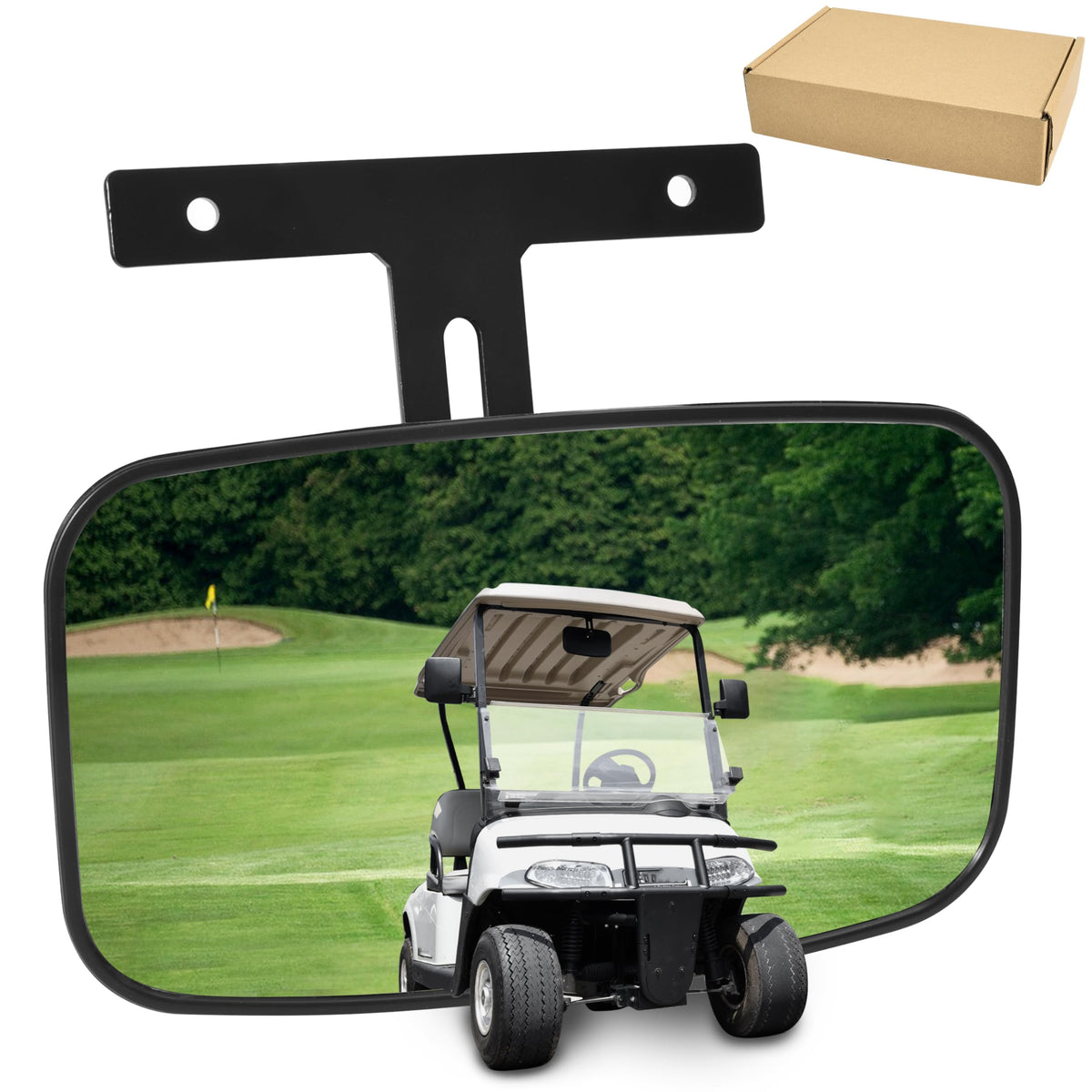 SLORIMOD extra-wide center rearview mirror offers panoramic visibility for EZGO, Yamaha, and Club Car carts