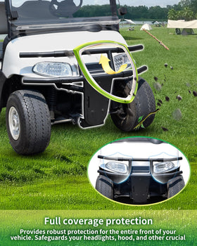 SLORIMOD headlight protection front bumper for EZGO RXV boosts front-end durability outdoors.
