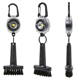 Smiley Golf clip attaches to bag for hands-free use.