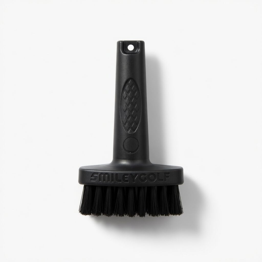 Smiley Golf non-scratch bristles safely clean club faces.