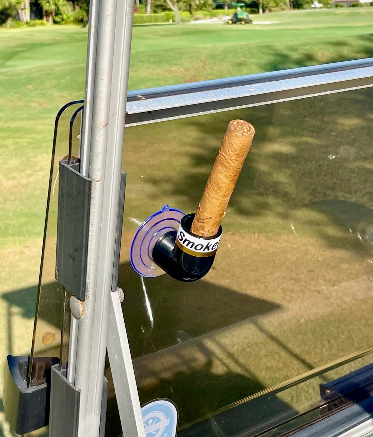 Suction cup mount on cart windshield for hands-free access