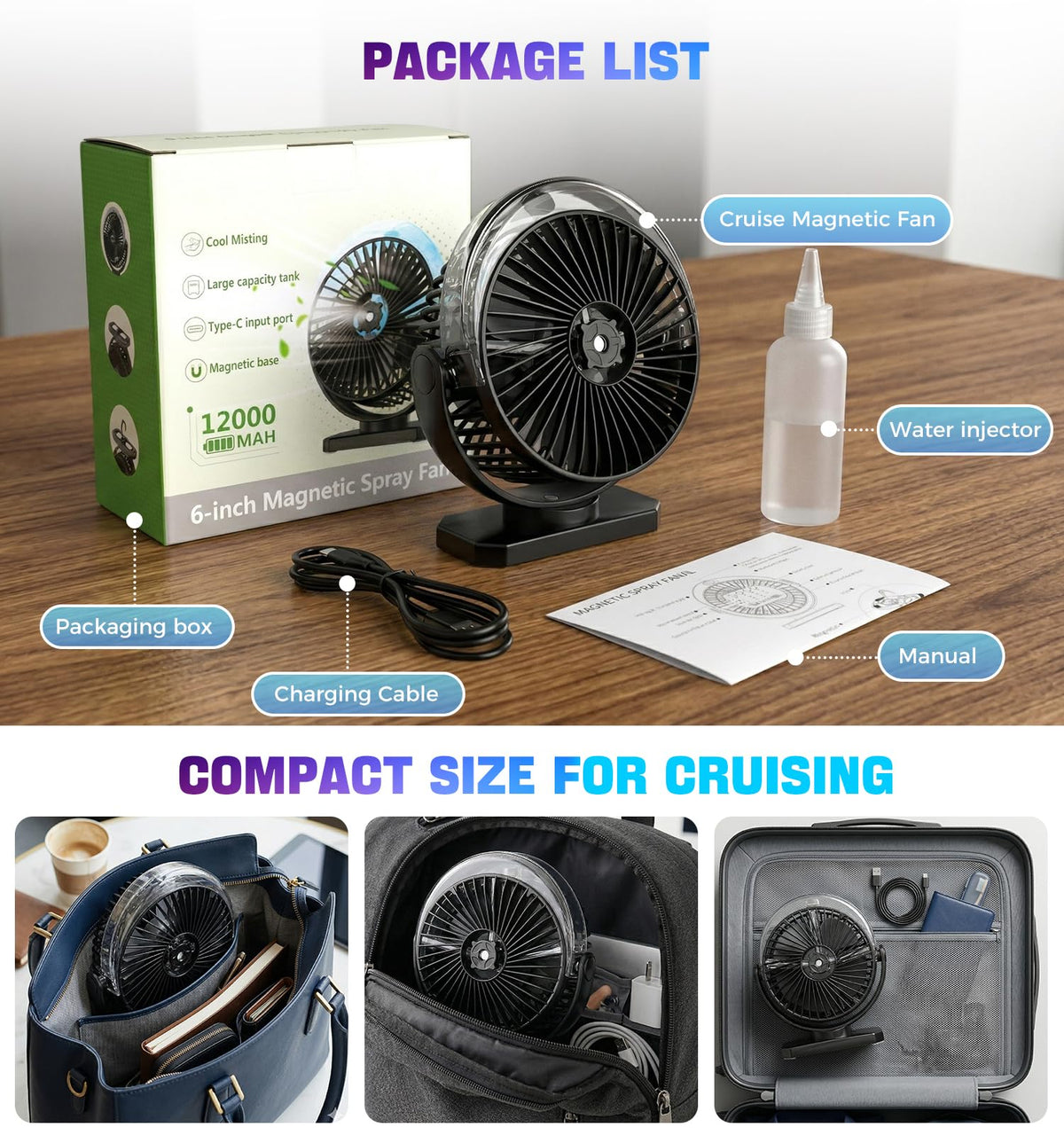Smusrks portable outdoor fan suited for golf carts, cruises, RVs, and camping.