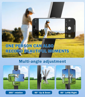 Smusrks magnetic golf cart mount 360-degree rotation for swing analysis.