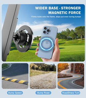 Smusrks magnetic golf cart mount clipless design enables hands-free use.