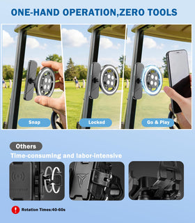 Smusrks magnetic golf cart mount magsafe-compatible fits non-MagSafe devices with ring.