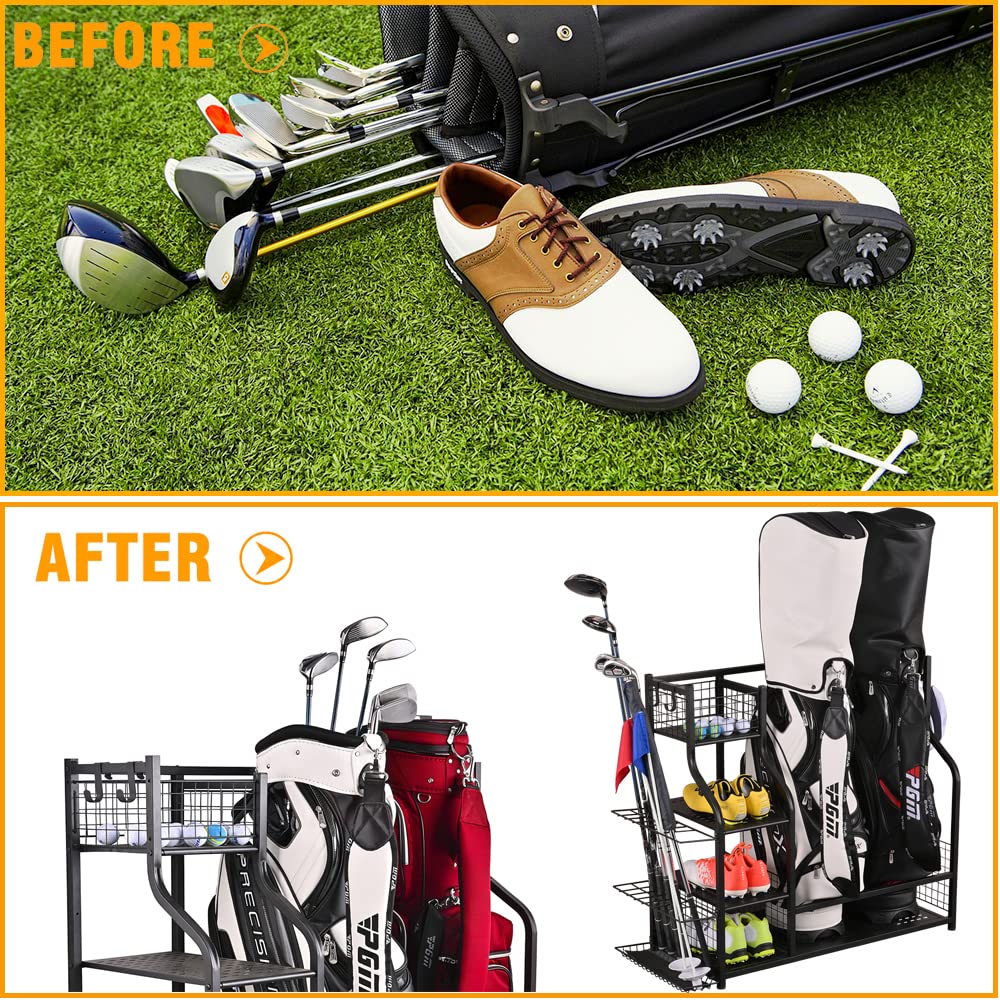 SNAIL Golf Bag Rack accommodates 12 clubs and flags safely