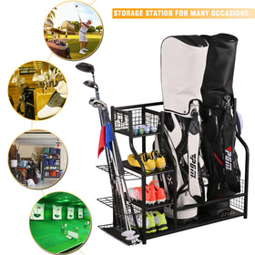 SNAIL Golf Bag Rack closed-net shelf holds balls and small items securely