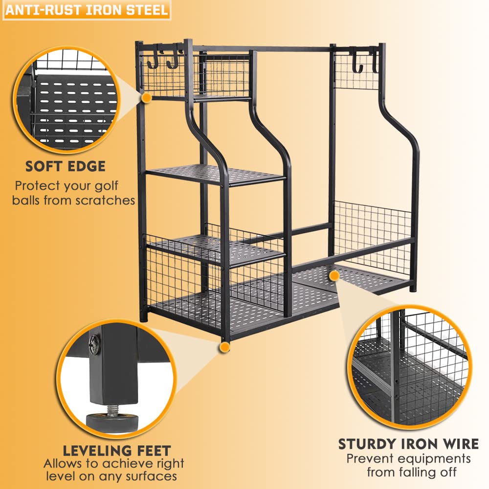 SNAIL Golf Bag Rack Stand side view shows compact footprint for tight spaces.