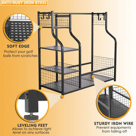 SNAIL Golf Bag Rack Stand side view shows compact footprint for tight spaces.
