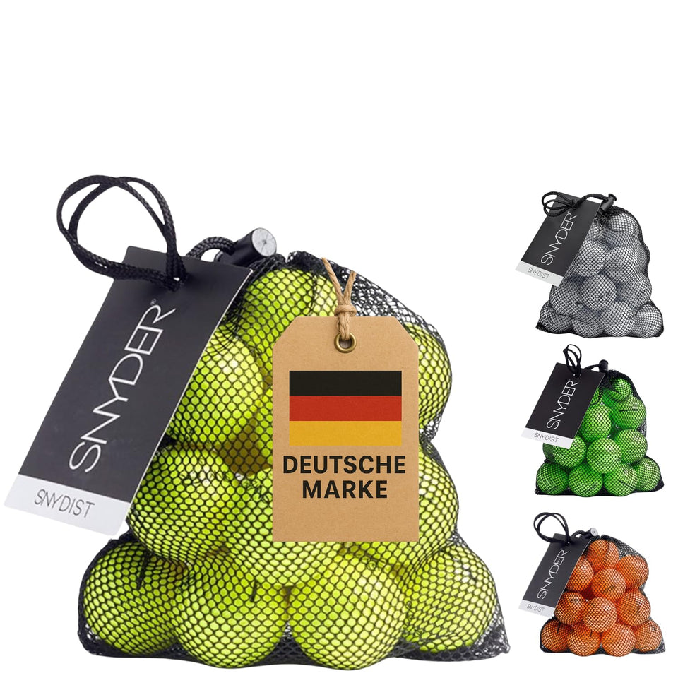 Snyder Distance Premium Golf Balls neon yellow pack seen on practice mat for easy visibility.