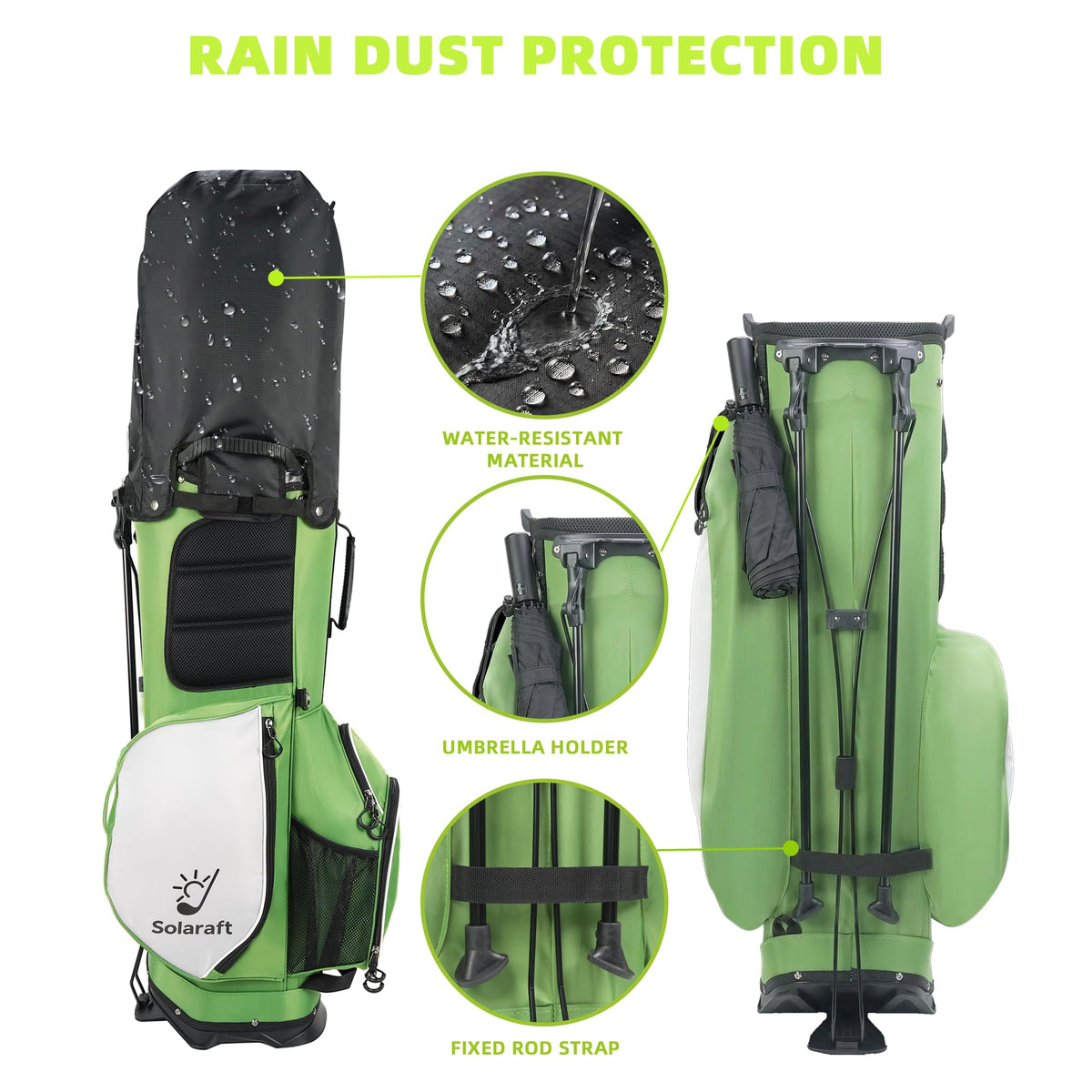 Solaraft Golf Stand Bag offers eight pockets for balls, tees, and gloves