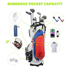 Solaraft Eight practical pockets hold balls, tees, gloves, and water bottles.