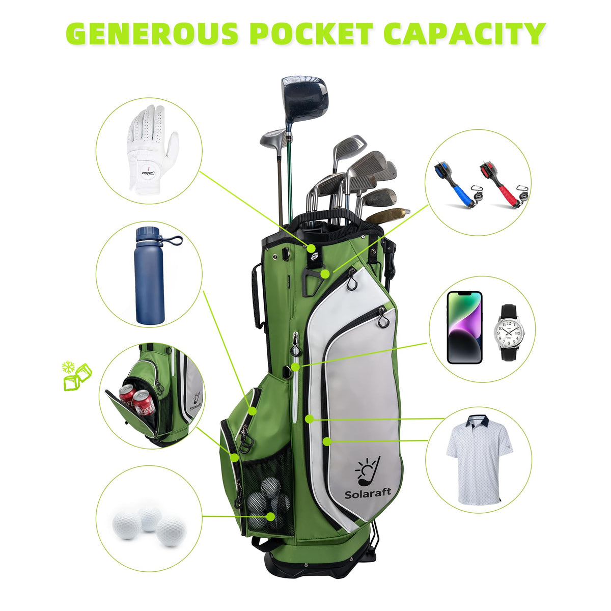 Solaraft Golf Stand Bag features lightweight design and padded straps for comfortable carry