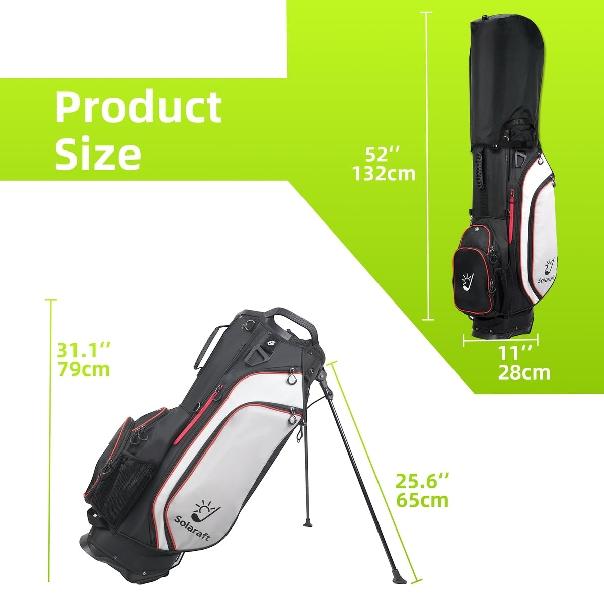 Solaraft Golf Stand Bag waterproof fabric and reinforced seams for durability.