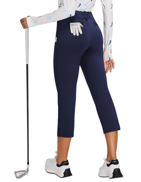 Soneven 7/8 golf pants navy front view with flattering fit for work and travel