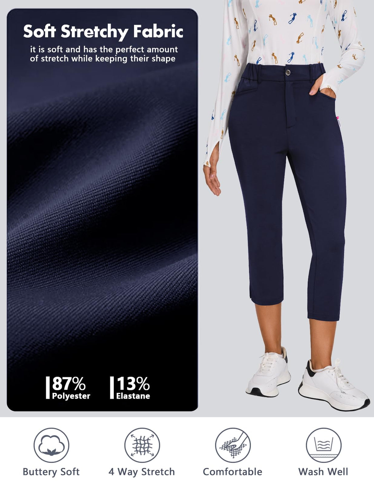 Soneven women's 7/8 golf pants stretch fabric feels soft and breathable for all-day comfort