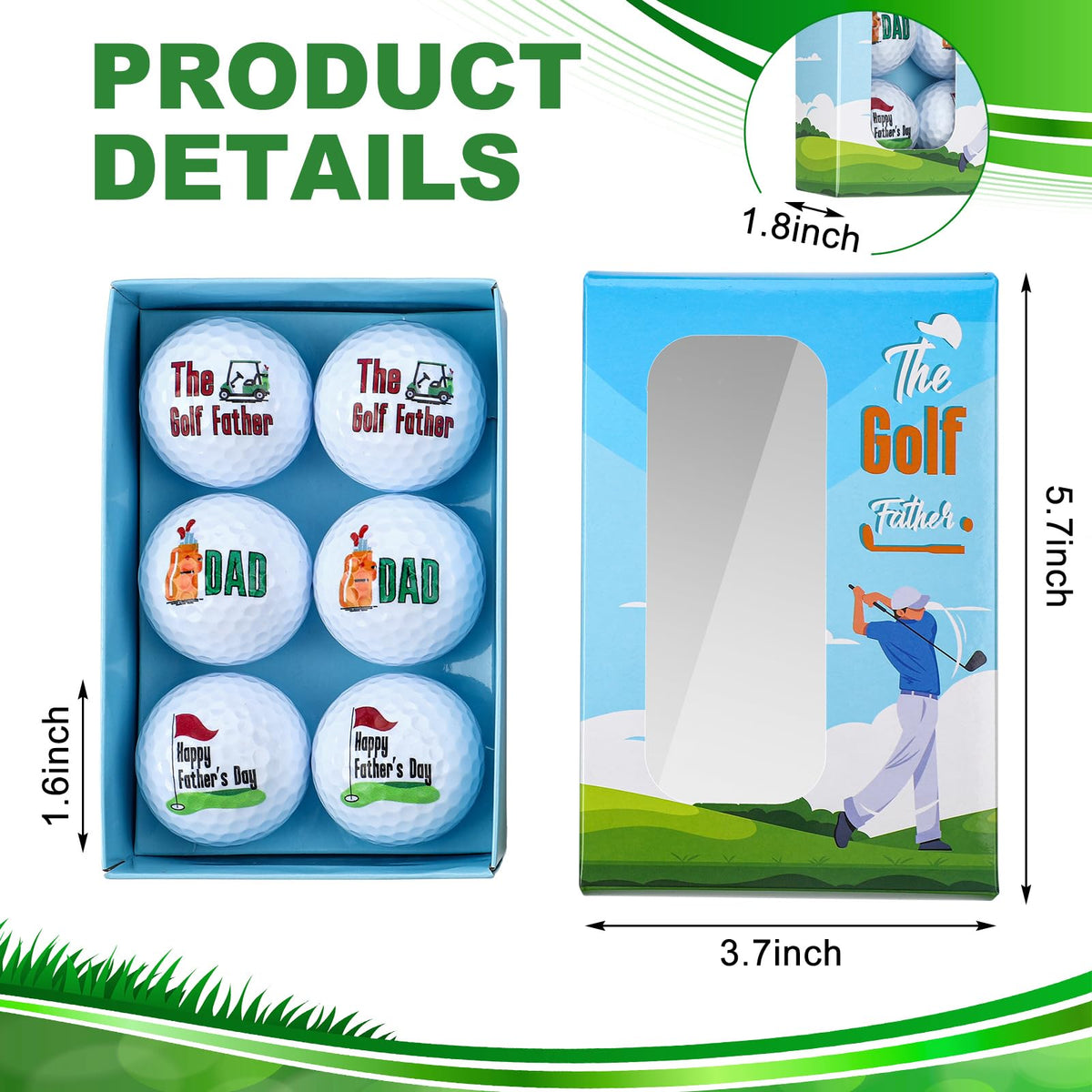 Sonwyoung dad golf balls style B 6-pack with humorous phrases for golf lovers