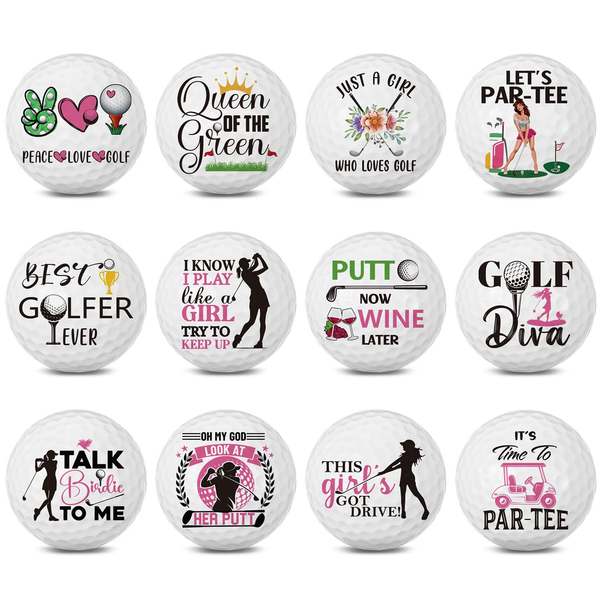 Sonwyoung retirement golf balls with varied designs for fun on the course.