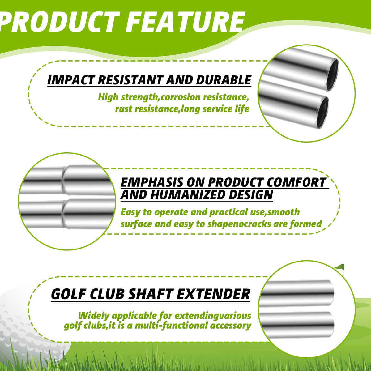 Silver steel shaft extensions from Sonwyoung for reliable length adjustments on iron and wood clubs