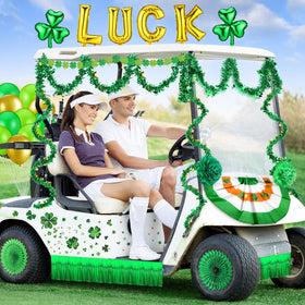 Sonwyoung garlands brighten the golf cart for festive St. Patrick's Day décor