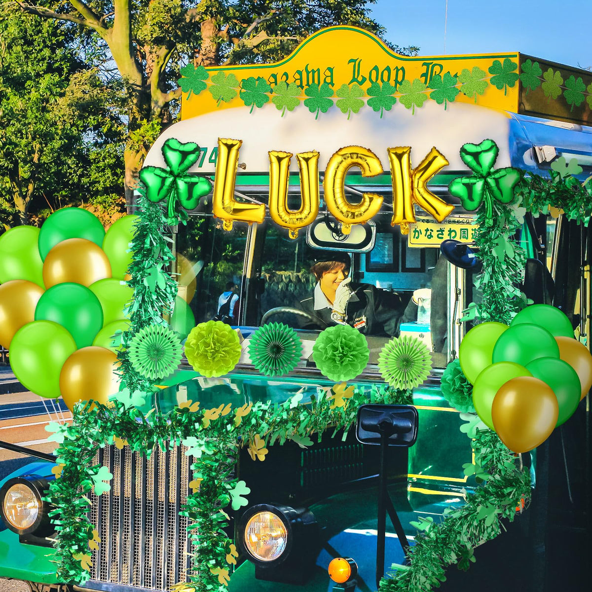 Sonwyoung paper flowers glow under parade lights for St. Patrick's Day