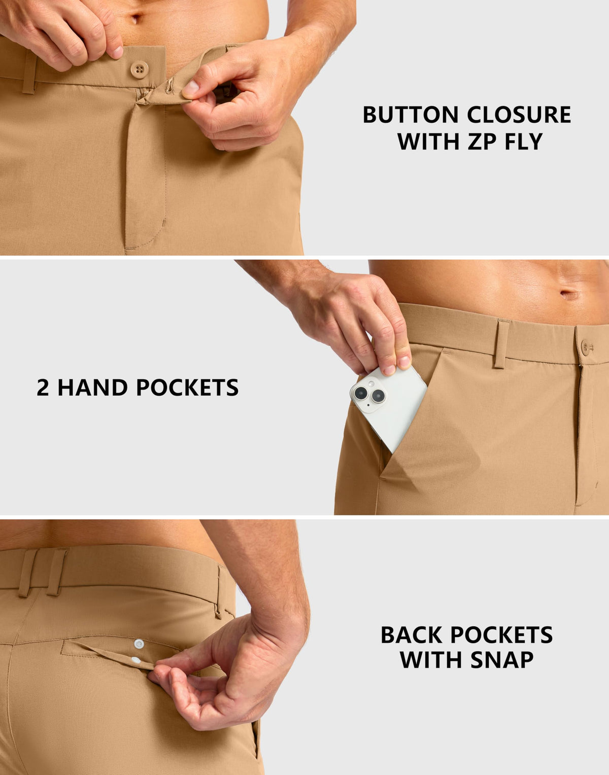 Soothfeel men's golf shorts expandable waistband in action for comfort