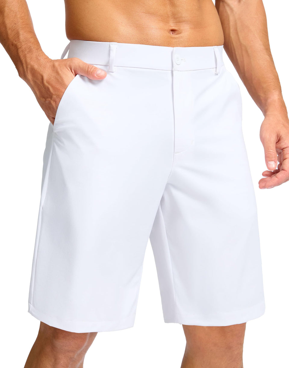 Soothfeel mens casual shorts flat front white, ideal for daily wear and golf.