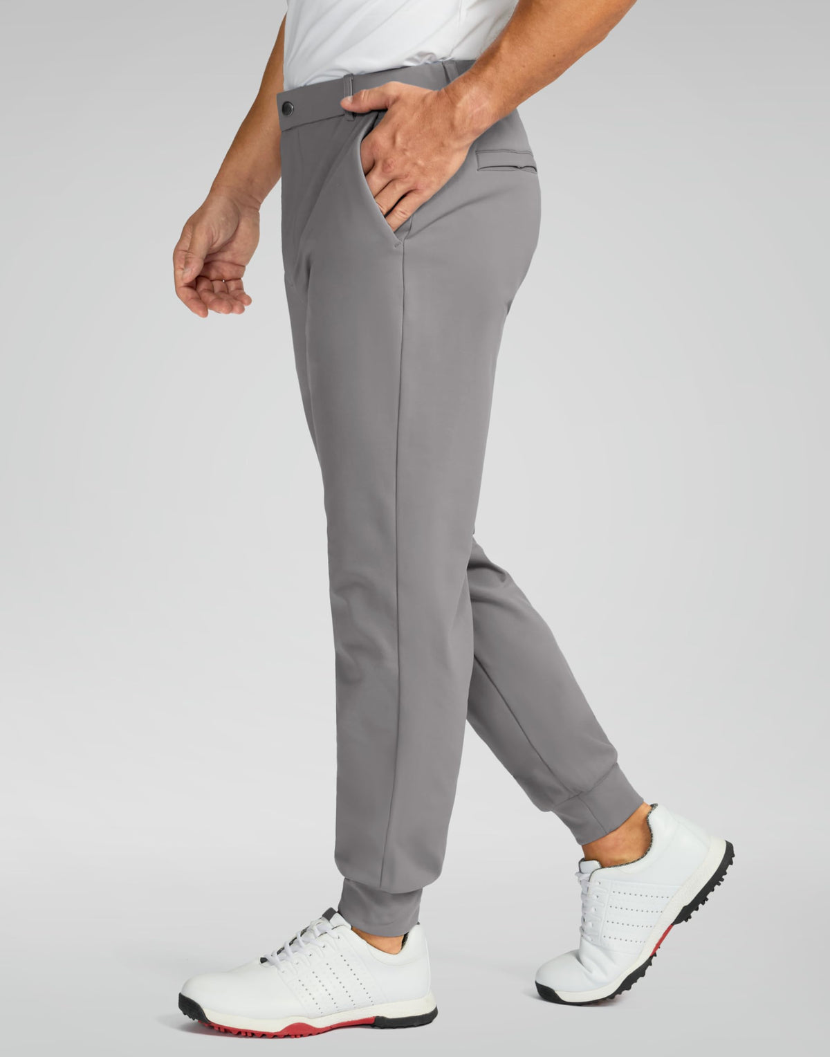 Soothfeel joggers with elastic waistband and belt loops for comfort.