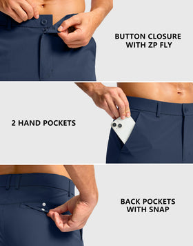 Soothfeel casual shorts navy — flat-front design with secure back pocket for daily errands.