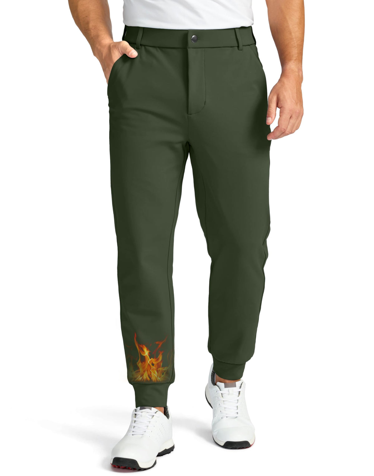 Soothfeel men's fleece-lined golf joggers front view showing slim fit and warmth.