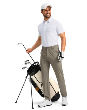 Soothfeel Men’s Golf Pants carbon dust stretch fabric supports dynamic movement.