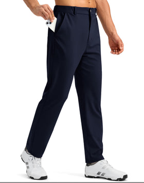 Soothfeel men's golf pants showing elastic waistband for flexible all day comfort.
