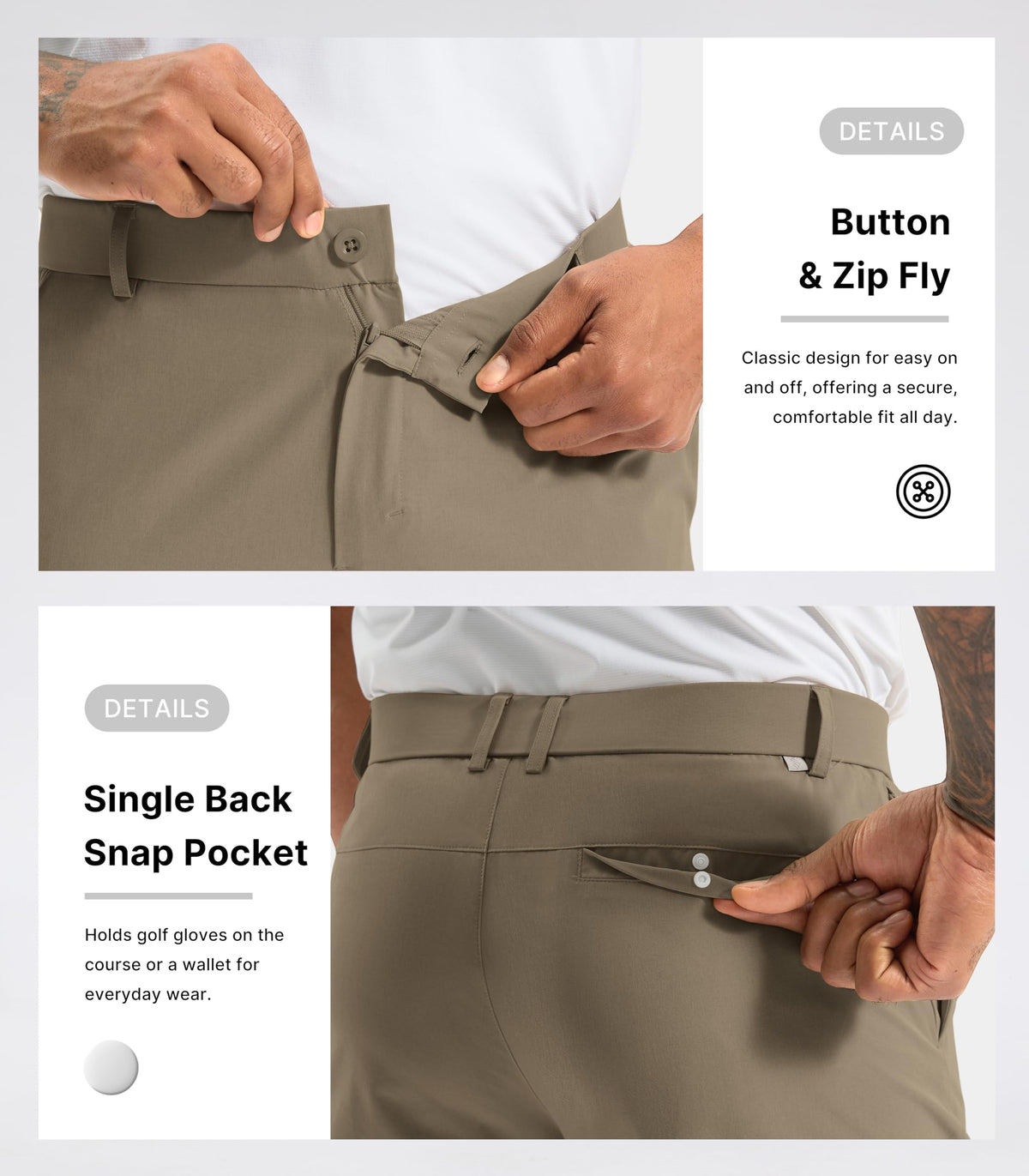 Soothfeel men's golf pants available in 30, 32, 34 inch inseams
