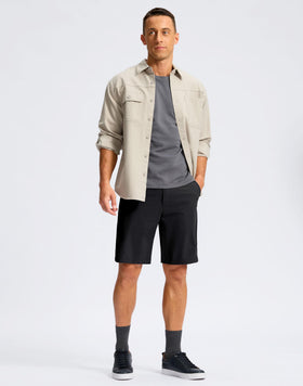 Soothfeel men's golf shorts 11-inch front view, versatile for golf, hiking, and daily activities.