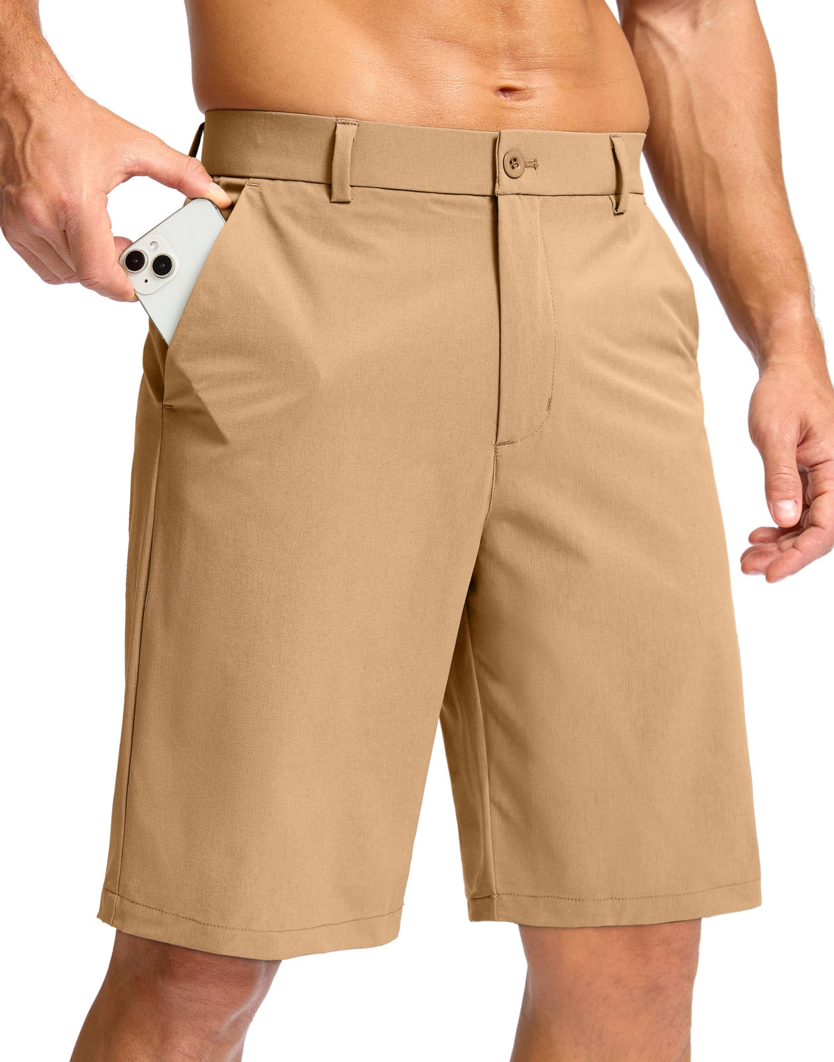 Soothfeel men's golf shorts 7in dark khaki with expandable waistband for comfortable all-day wear