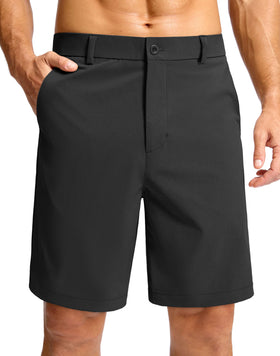 Soothfeel men's golf shorts, 7in flat front in black, lightweight and flexible for on-course comfort.