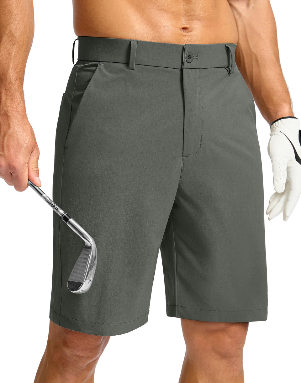 Soothfeel men's golf shorts 7-inch front view, lightweight and flexible for golf.