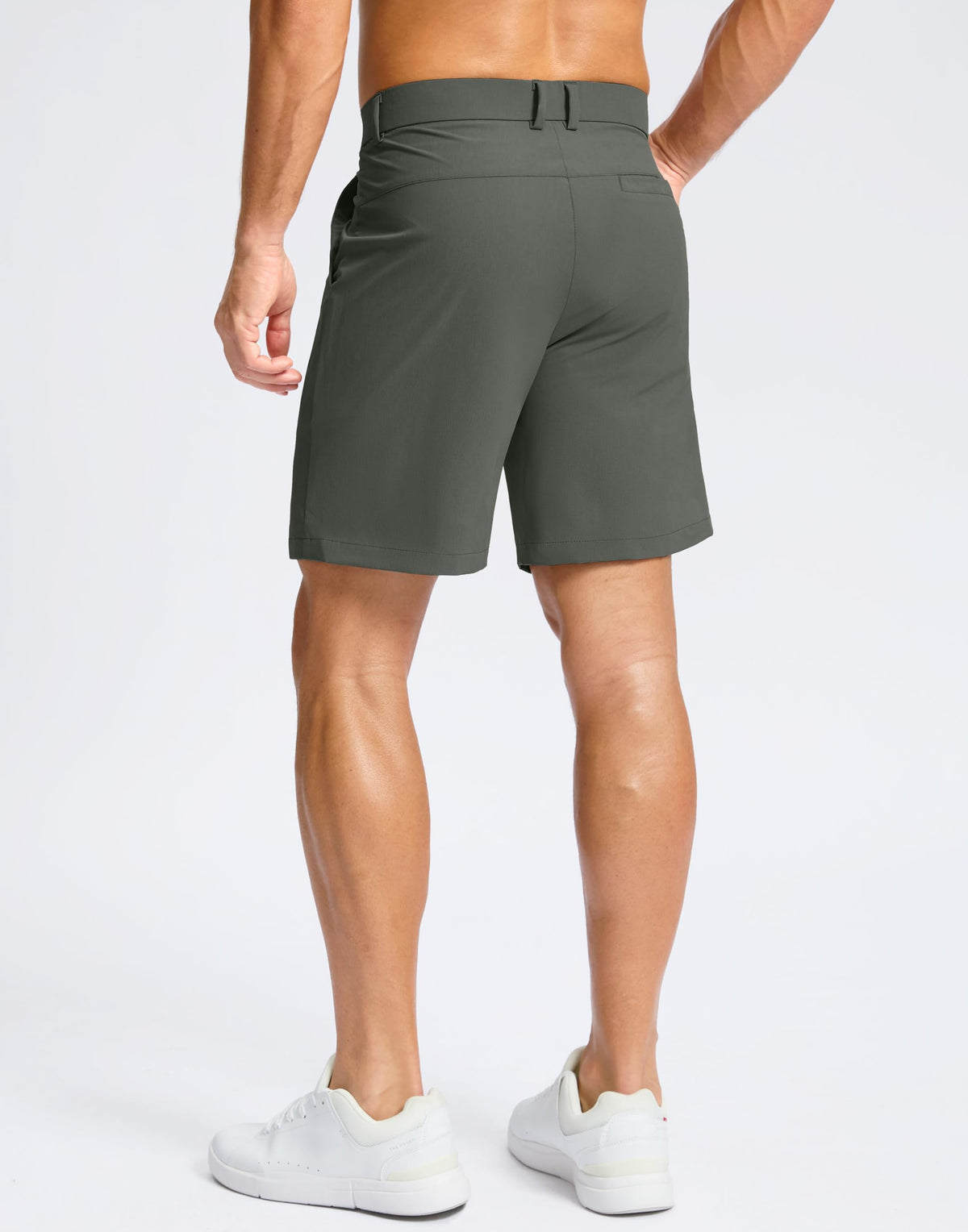 Soothfeel men's golf shorts 7-inch waistband detail highlights expandable waist for flexible fit.