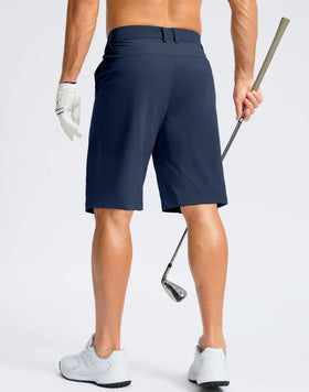 Soothfeel men's golf shorts, 9-inch inseam, side view, flexible stretch for stride.