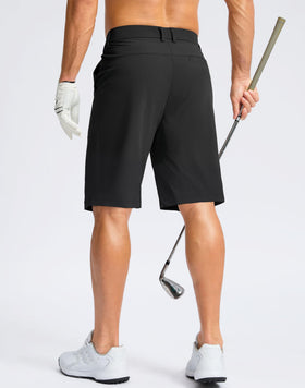 Soothfeel men's golf shorts at 9-inch length with expandable waistband for adjustable comfort.