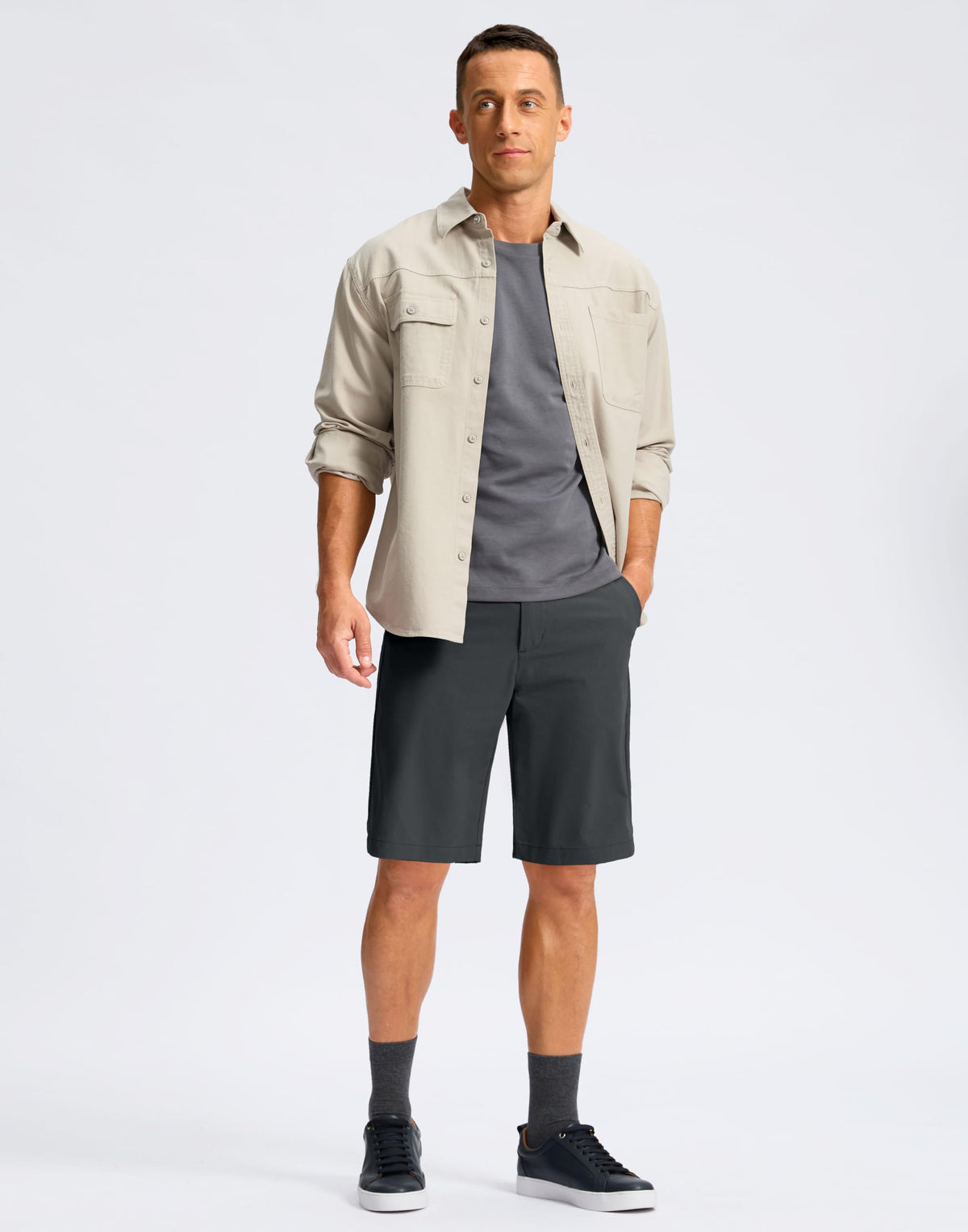 Soothfeel shorts expandable waistband in iron grey for a comfortable all-day fit.