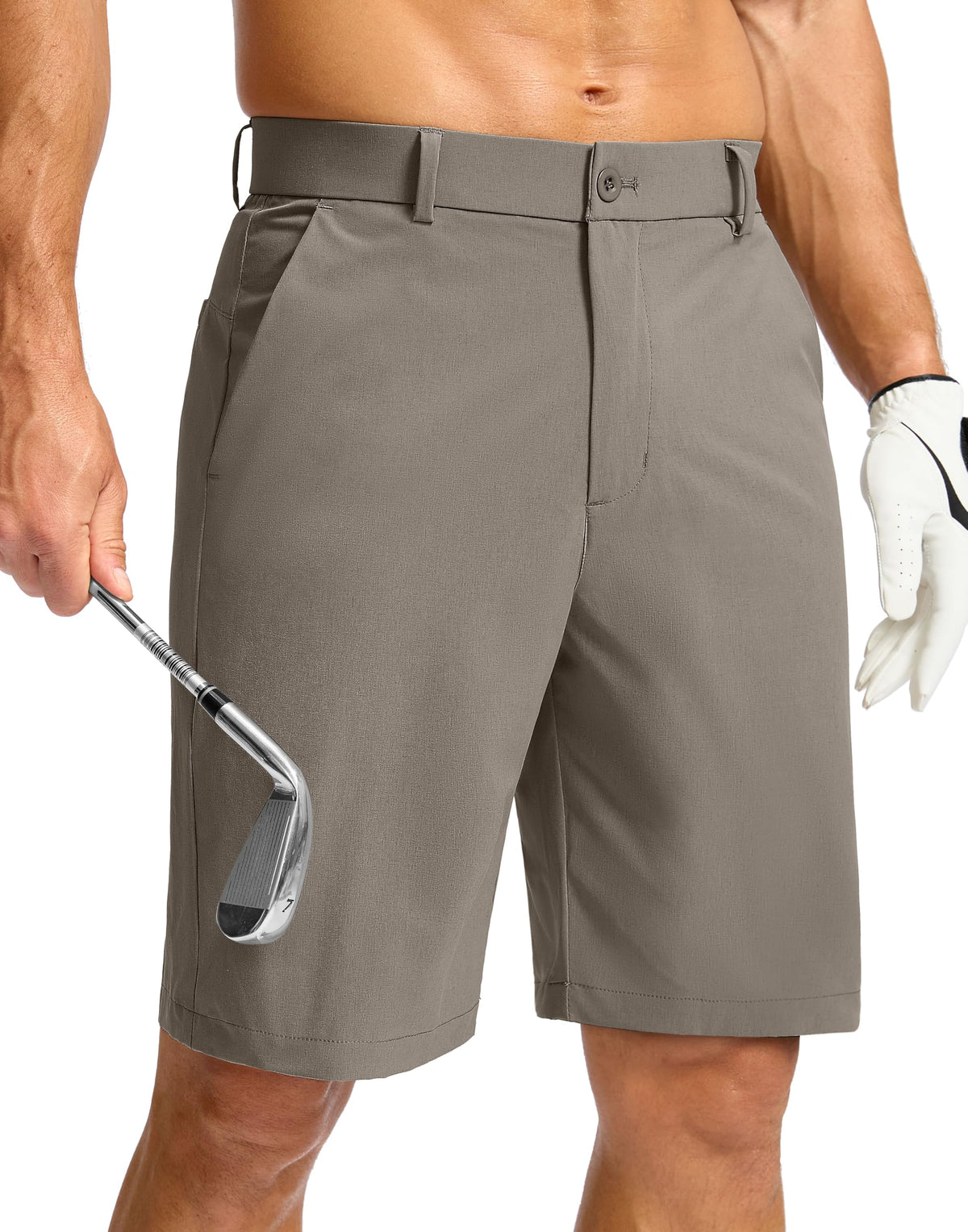 Soothfeel men's golf shorts flat-front stone-grey with 7-inch inseam for versatile wear