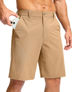 Soothfeel men's golf shorts front view in dark khaki, lightweight stretch for all-day comfort.