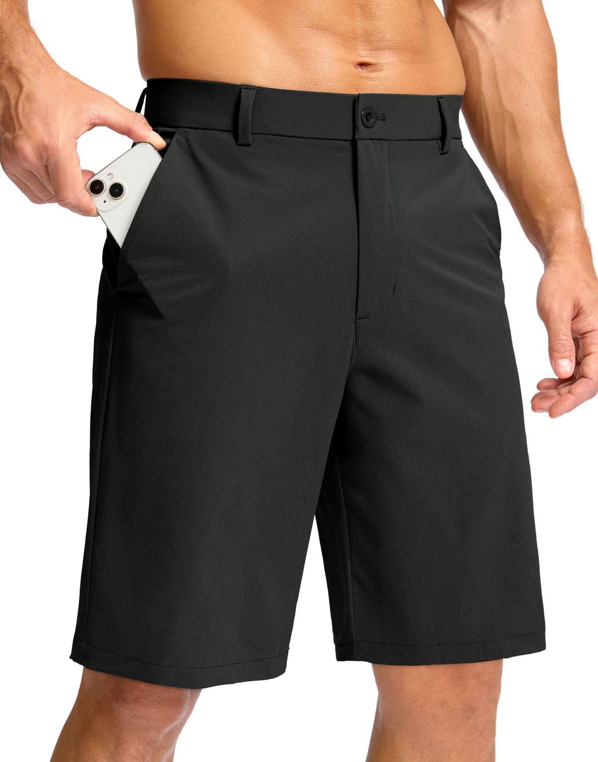 Soothfeel men's golf shorts front view with flat front design for versatile wear.
