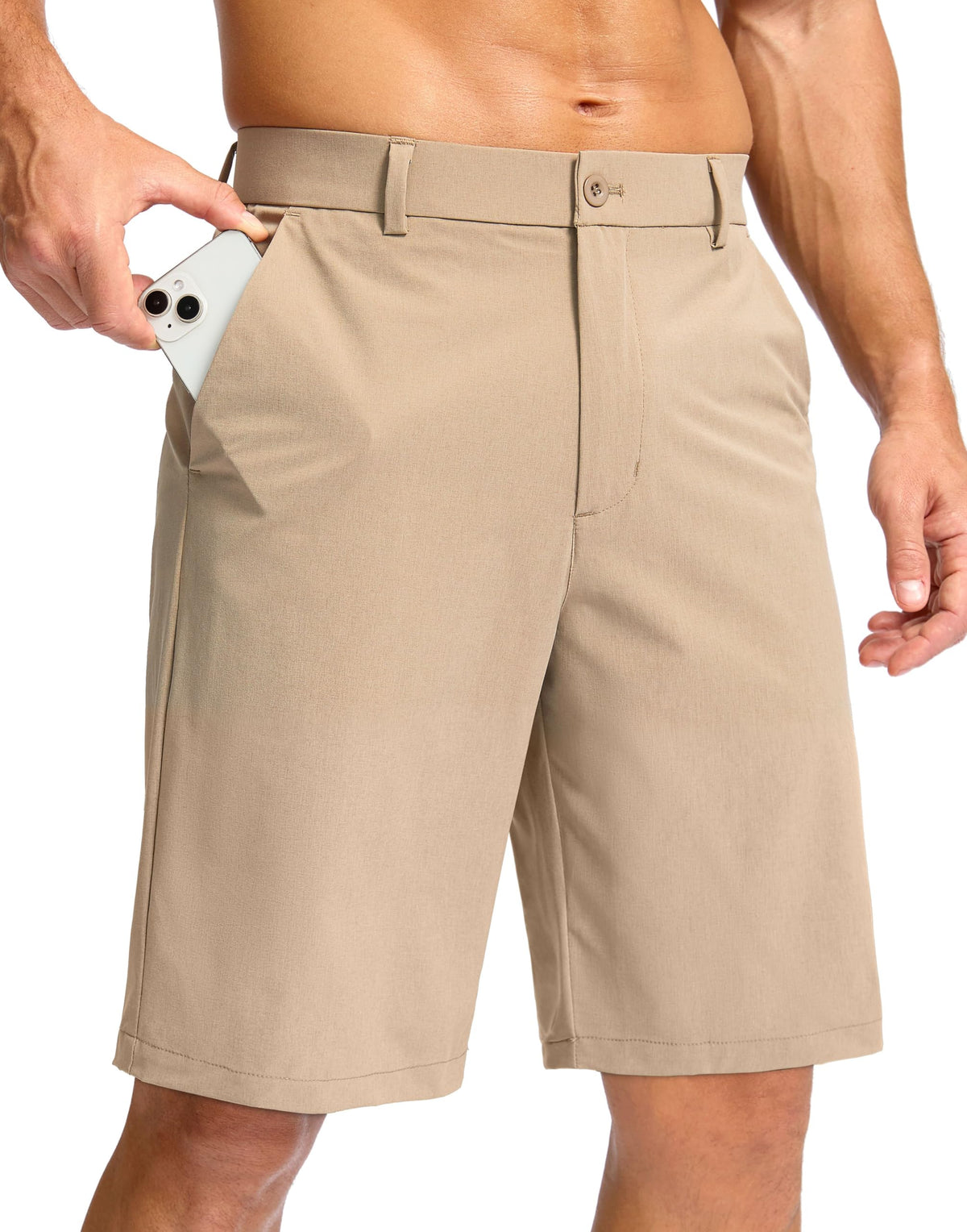 Soothfeel men's golf shorts front view; lightweight breathable fabric for all-day comfort.
