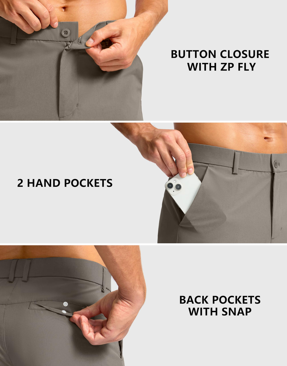Soothfeel shorts pocket area highlights practical 3-pocket design.